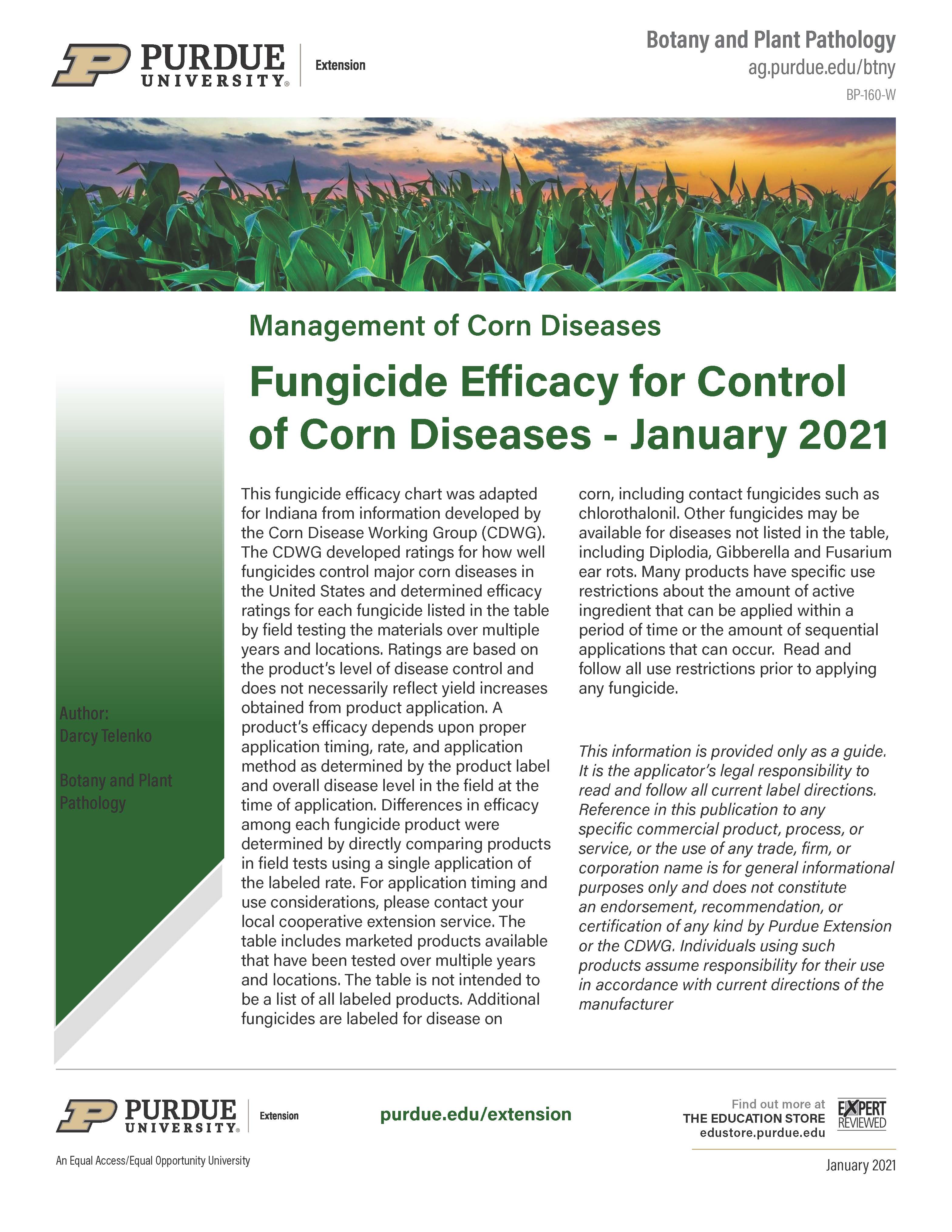 Diseases of Corn: Fungicide Efficacy for Control of Corn Diseases 