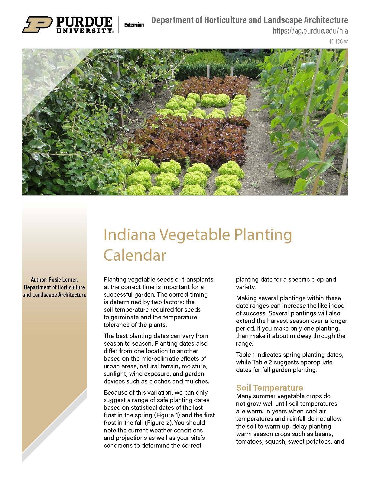 Indiana Vegetable Planting Calendar