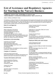 List of Assistance and Regulatory Agencies for Starting in the Nursery Business